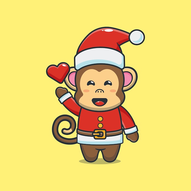 Cute monkey wearing santa costume Cute christmas cartoon illustration