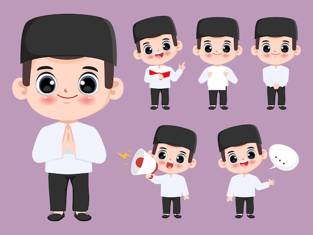 Cute muslim man cartoon character Chibi cartoon animation design