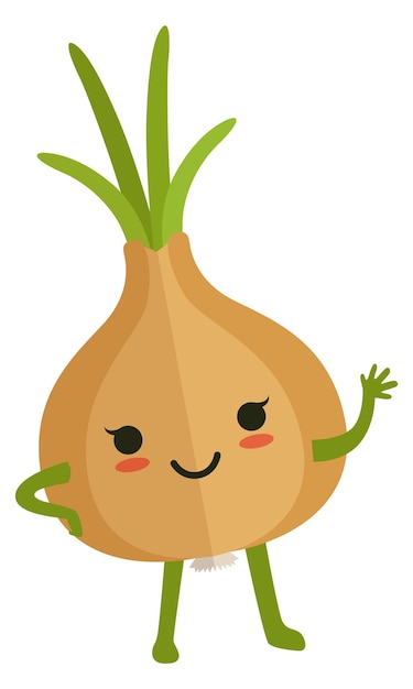 Cute onion character Funny vegetable waving hand