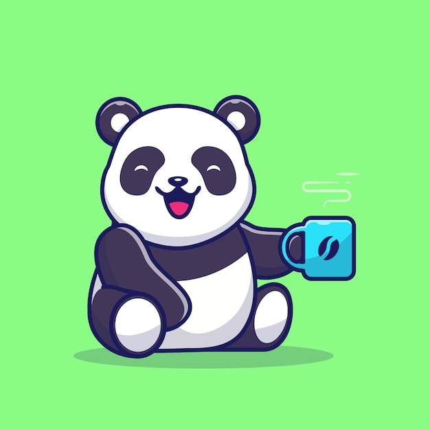 Cute Panda Holding Cup of Coffee Cartoon   Icon Illustration. Animal Drink Icon Concept Isolated  . Flat Cartoon Style