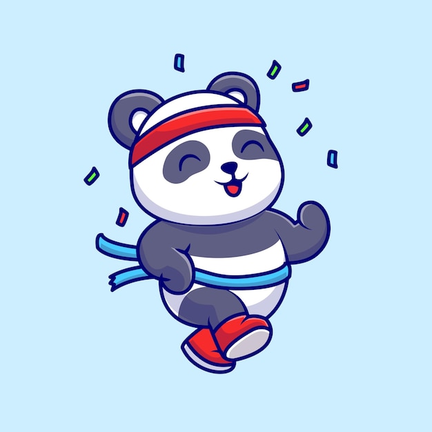 Cute Panda Running Marathon Cartoon Vector Icon Illustration. Animal Sport Icon Concept Isolated