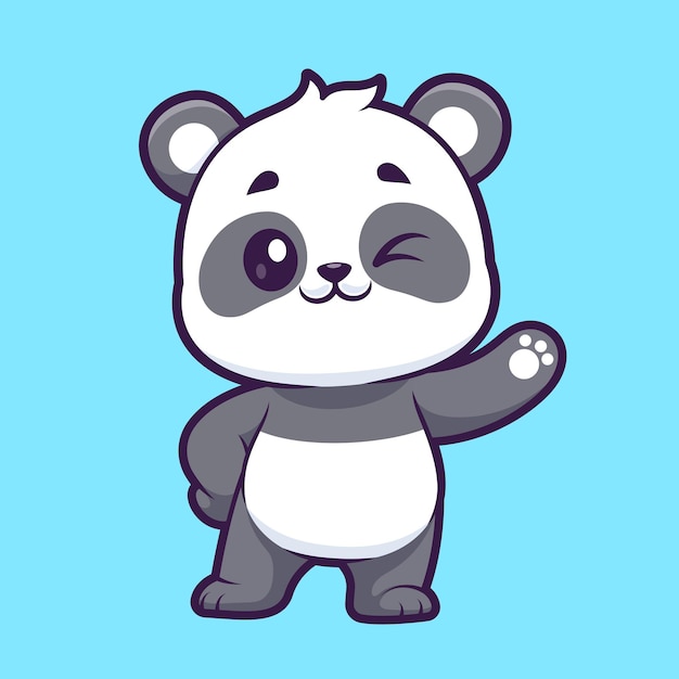 Cute Panda Waving Hand Cartoon Vector Icon Illustration Animal Nature Icon Isolated Flat Vector