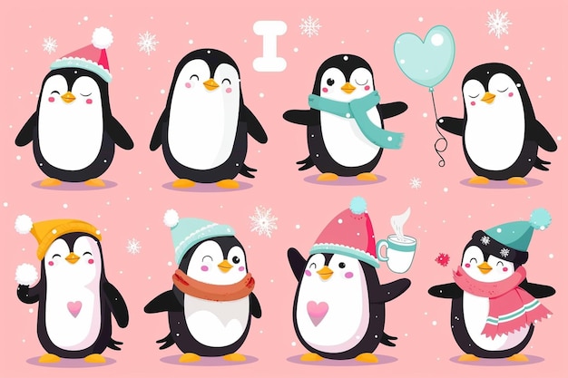 Vector cute penguins different poses vector graphics