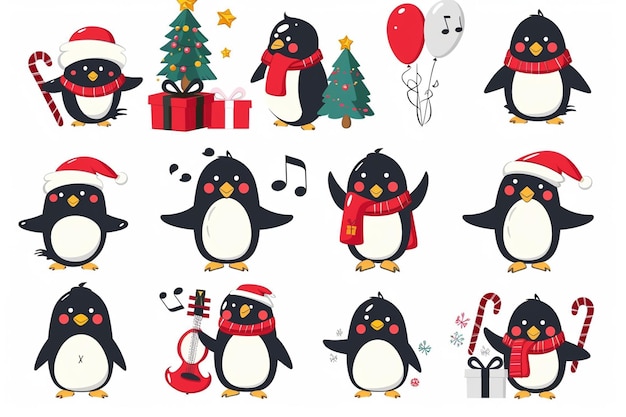 Vector cute penguins in different poses