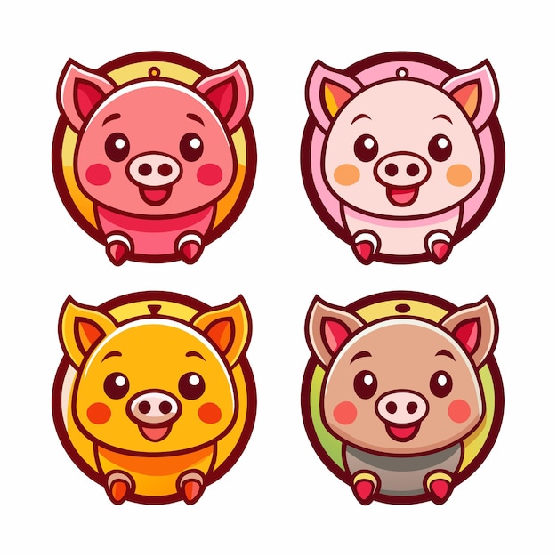 Vector cute pig cartoon characters in different colors perfect for kids