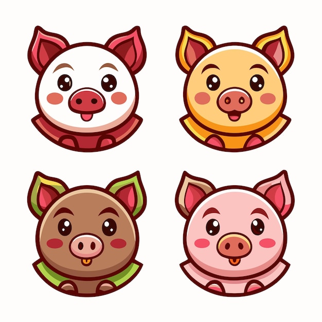 Vector cute pig characters with different colors and expressions