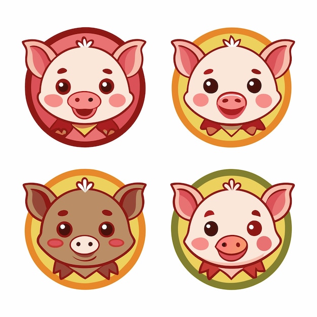 Vector cute pig faces with different expressions for design projects