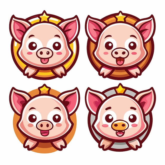 Vector cute pig mascot design with star on head for branding