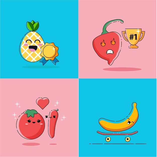 cute pineapple, jalapeno, habanero and banana collection