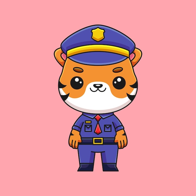 Vector cute police tiger cartoon doodle art hand drawn concept vector kawaii icon illustration