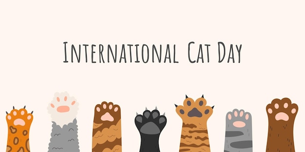 Vector cute poster for international cat day different cat paws suitable for posters banners