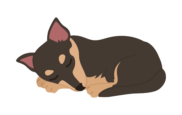 Cute purebred dog with big ears sleeping semi flat color vector character