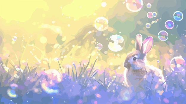 Cute Rabbit Blowing Soap Bubbles