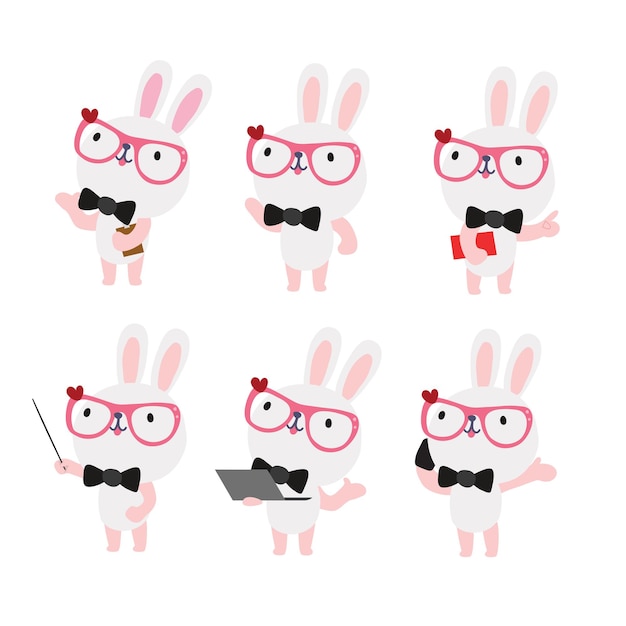 Cute rabbit cartoon presenting chibi concept