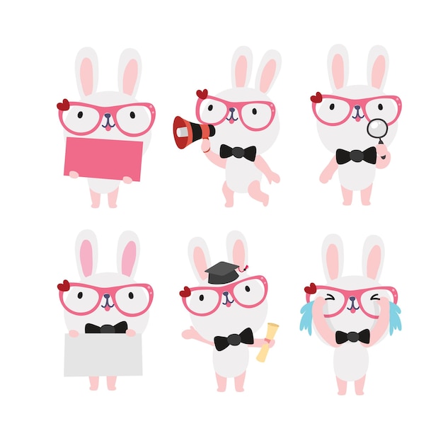 Cute rabbit cartoon presenting chibi concept