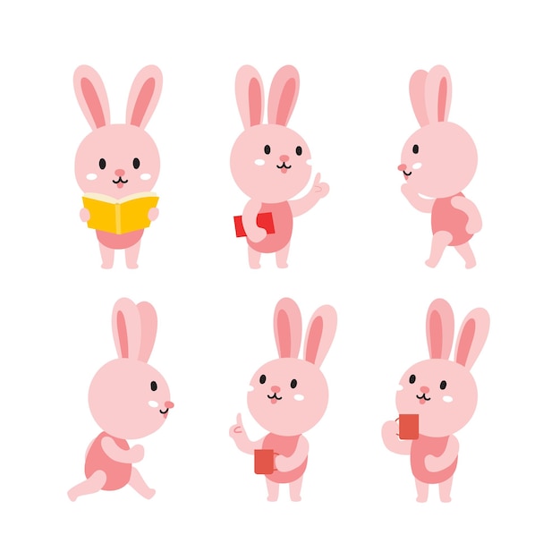 Cute rabbit cartoon presenting chibi concept