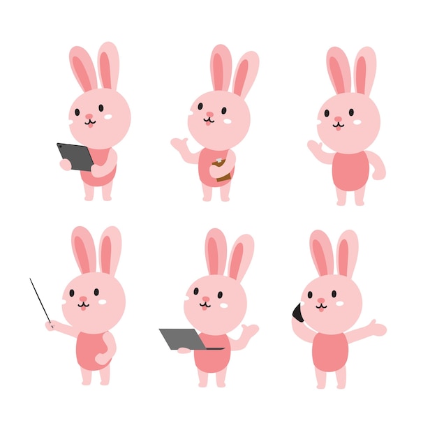 Cute rabbit cartoon presenting chibi concept