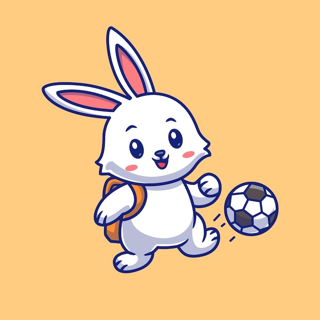 Cute Rabbit Student Playing Soccer Cartoon Vector Icon Illustration Animal Sport Icon Concept Isola