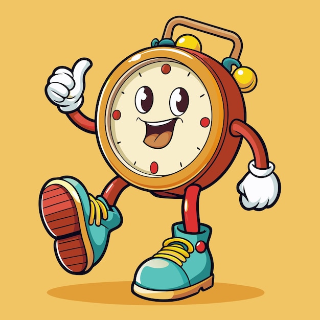 Vector cute retro cartoon clock vector illustration