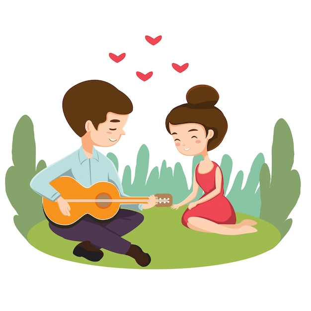 Cute romantic couple playing music