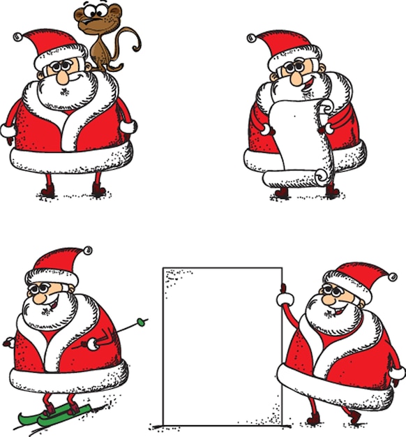 Cute Santa Clauses vector set Can be printed and used as Christmas New Year Xmas template card placard design elements