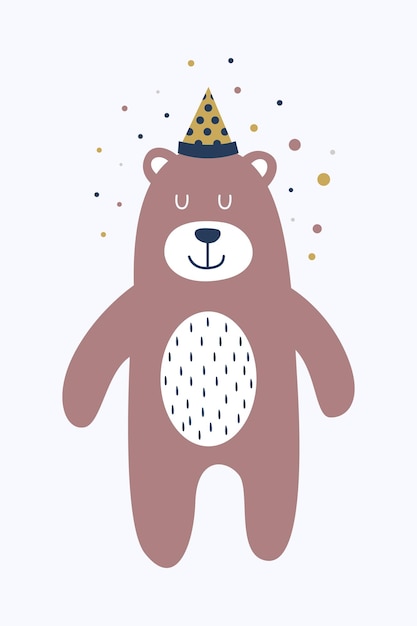 Cute Scandinavian Bear Poster for Kids Room Wall Decoration