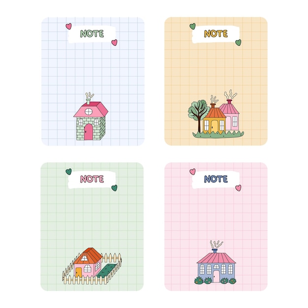 Vector cute scrapbook templates for planner notes to do to buy and other with colorful drawn clipart of cute little country house with printable editable illustrations for school university schedule