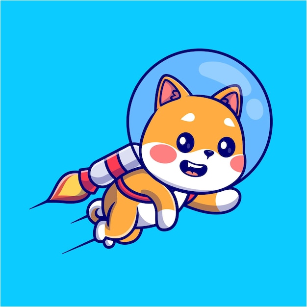 Vector cute shiba inu dog astronaut flying with rocket cartoon vector icon illustration animal science