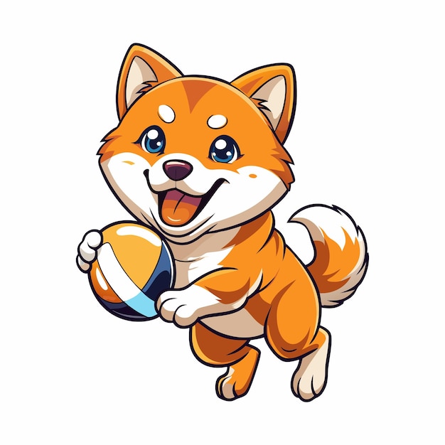 Vector cute shiba inu dog kicking rugby ball cartoon vector design