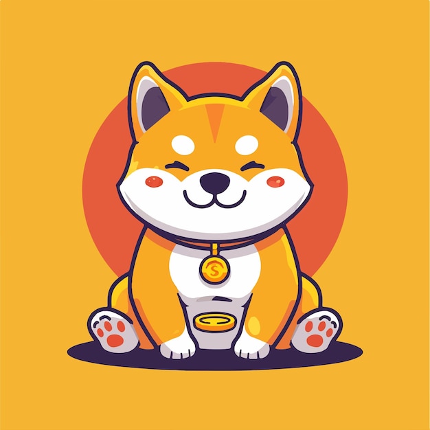 Vector cute shiba inu dog with gold coin cartoon vector icon