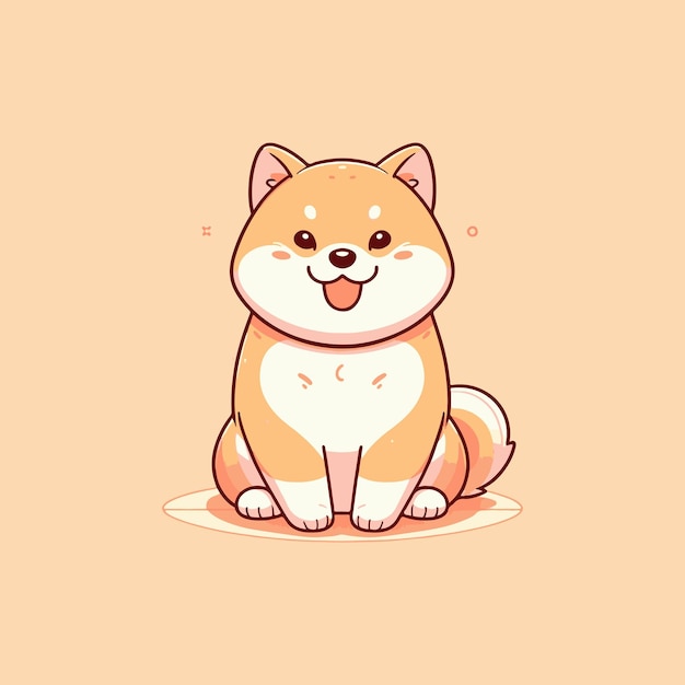 Vector cute shiba inu sitting on orange background