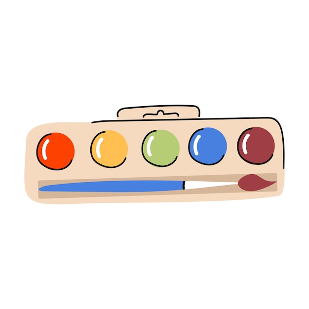 Vector cute simple watercolor paint palettepaintbox with a brush painting and drawing tool watercolour kit