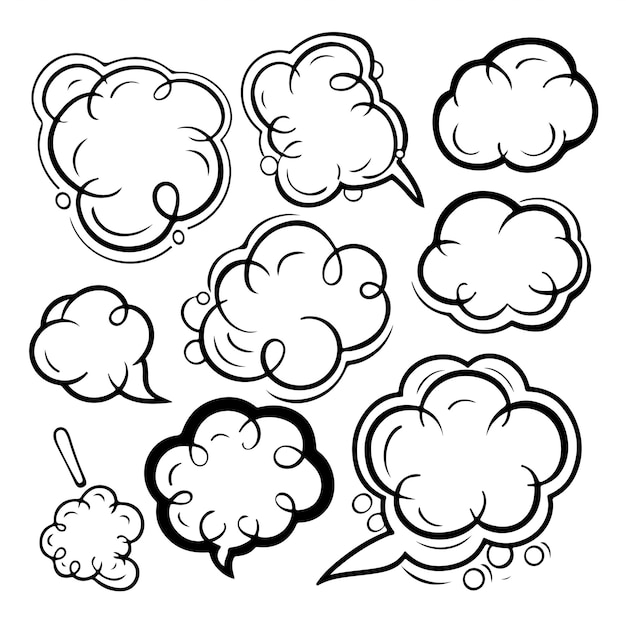 Cute sketched outline of set speech bubbles