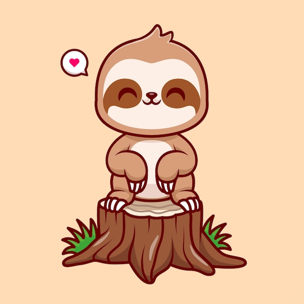 Cute Sloth Standing On Tree Cartoon Vector Icon Illustration Animal Nature Icon Concept Isolated