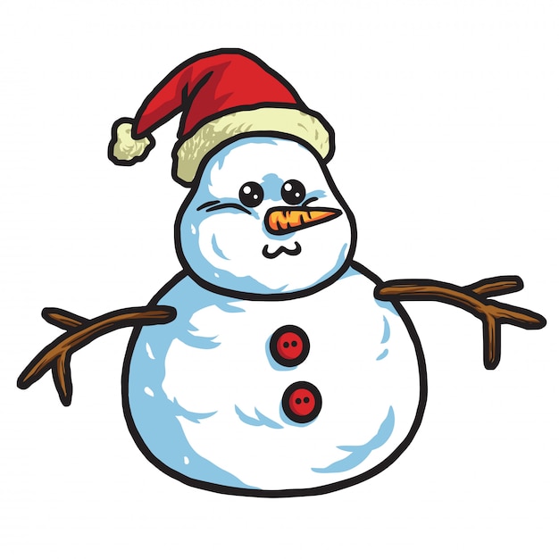 Cute Snowman Wearing Santa Hat