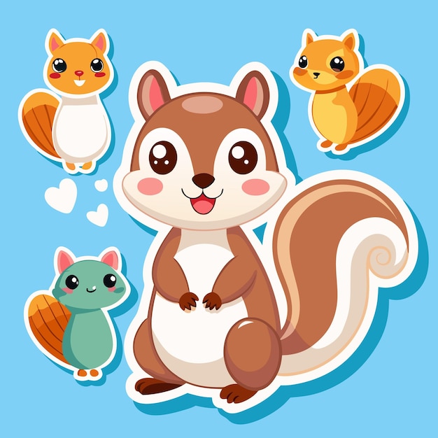 Vector cute squirrel cartoon character sticker illustration