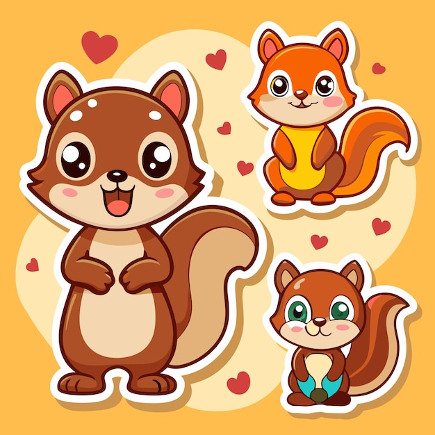 Cute Squirrel Stickers Adorable Animal Illustration with Hearts