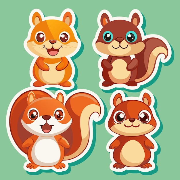 Vector cute squirrel stickers with adorable cartoon animals