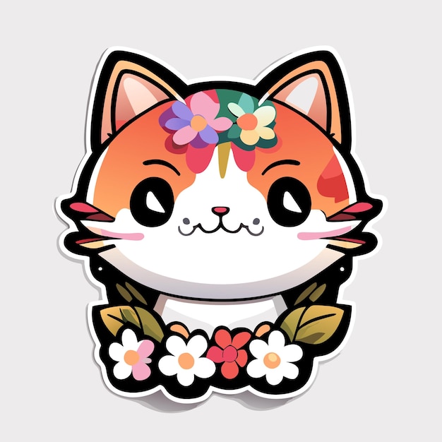 cute stickers cat flowers minimalist vector white