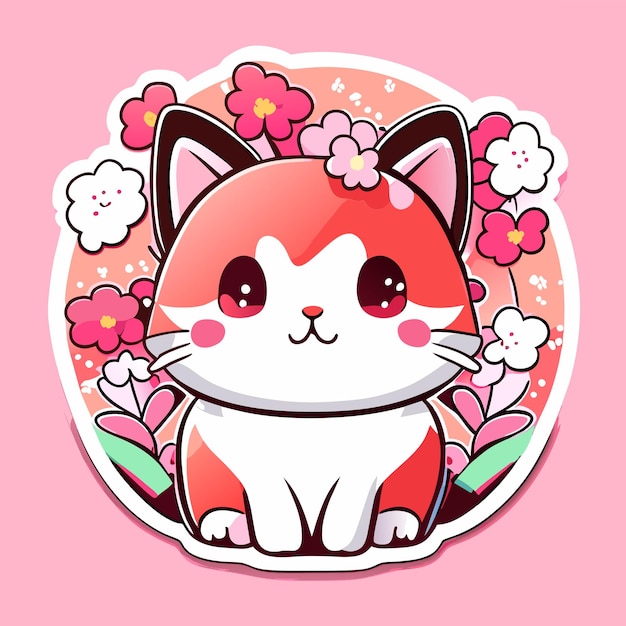 cute stickers cat flowers minimalist vector white