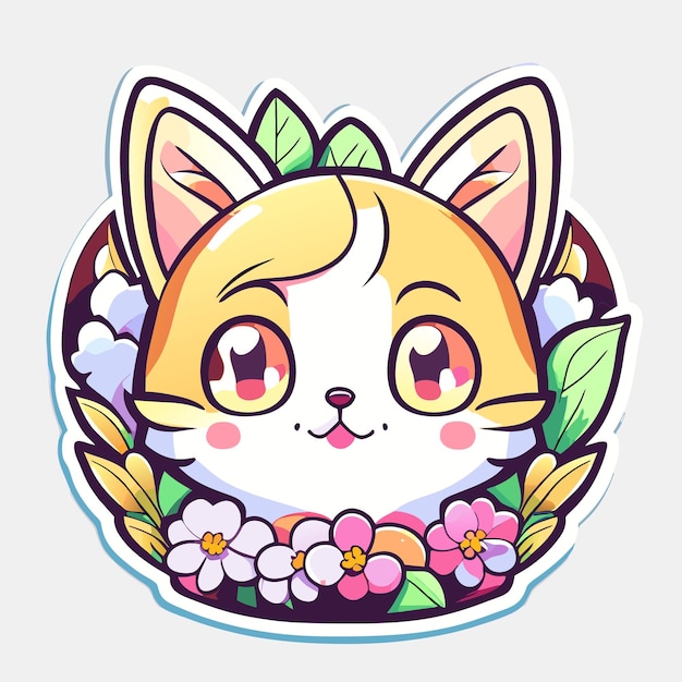 cute stickers cat flowers minimalist vector white