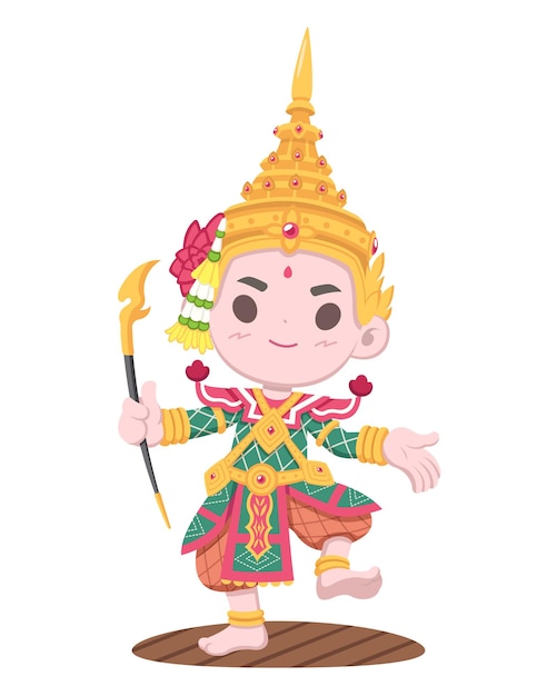 Cute style character of traditional Thai performer Khon man cartoon illustration