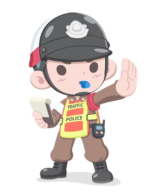 Vector cute style thai traffic police cartoon illustration