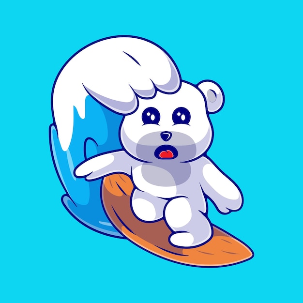 Cute surfing bear illustration suitable for mascot sticker and tshirt design