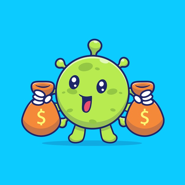 Cute Virus With Coin Money   Icon Illustration.  