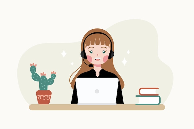 Cute woman working as customer service vector flat