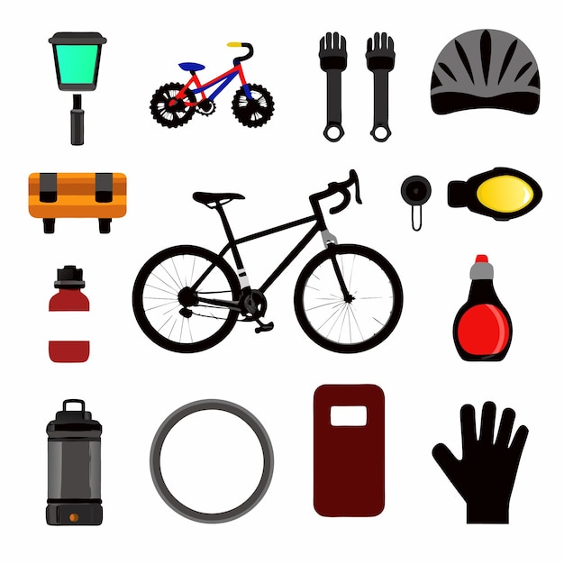 Vector cycling equipment set illustration bicycle sportswear and accessories for racing