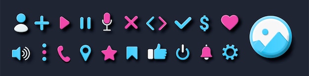 D interface icons set