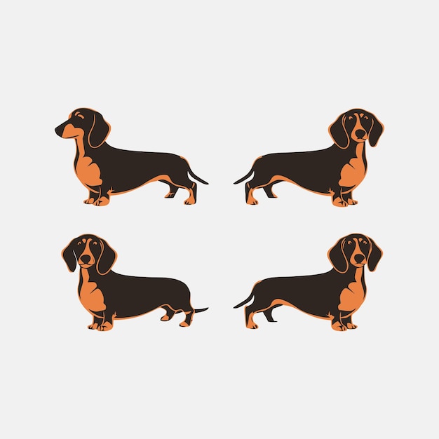 Vector dachshund dog silhouette set animals vector template illustration