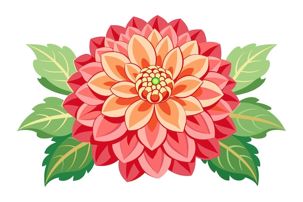 Dahlia flower flat vector illustration on white background